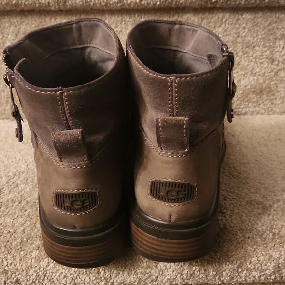 Ugg Women's Taupe Brown Moto-Style Ankle Boots w/ Side Zippers Size 9 - Picture 5 of 11